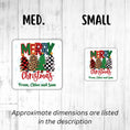 Load image into Gallery viewer, This image shows medium and small Personalized Holiday Stickers - Plaid Christmas next to each other. 
