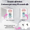 Load image into Gallery viewer, This image shows the scratch-off cards highlighting the winning and non-winning images. Each set of 10 scratch-off cards includes 2 mystery die-cut stickers as prizes.
