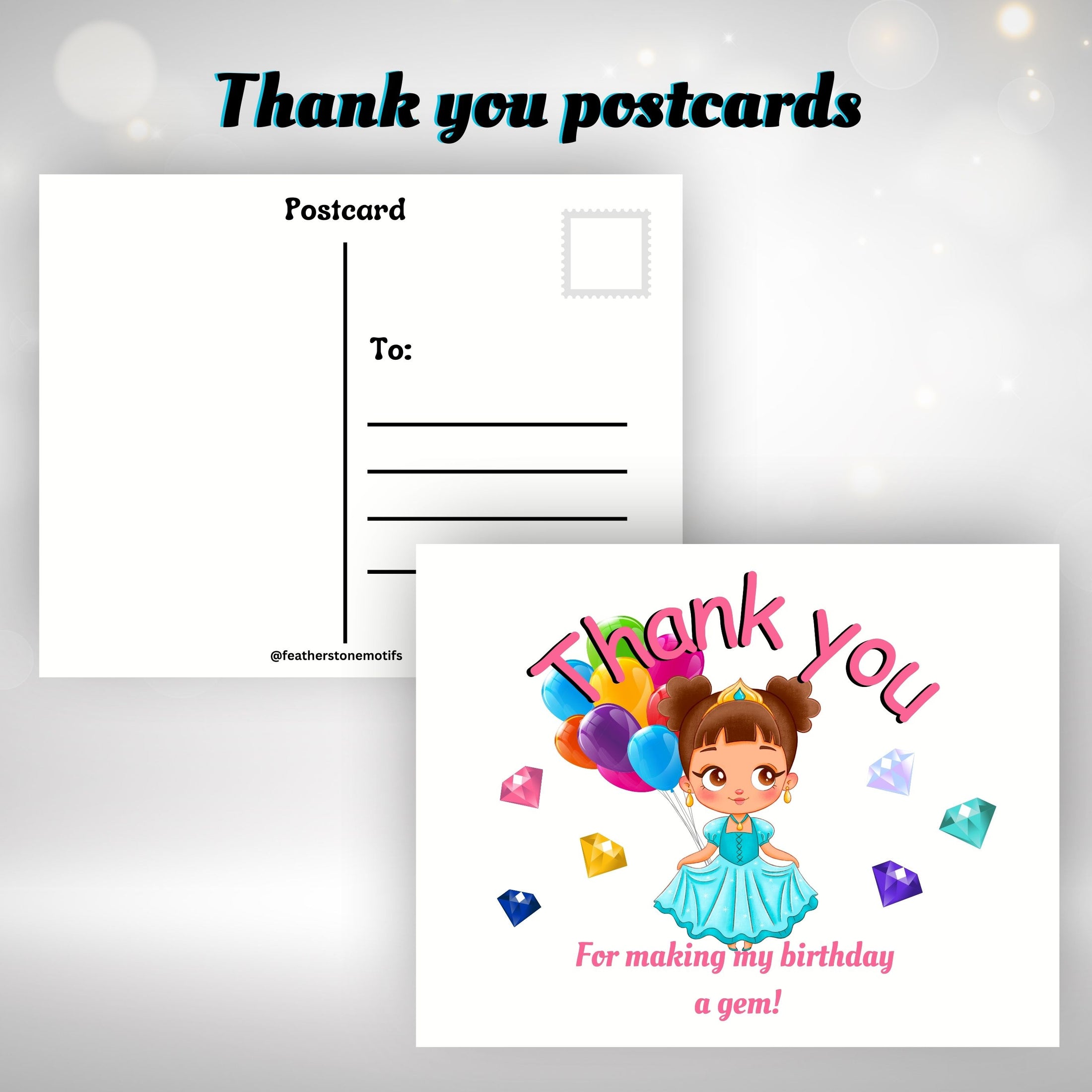 This image shows the front and back of the thank you postcards.