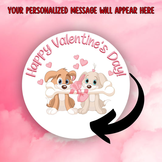 This image shows the valentine sticker with an arrow showing where your personalized message will be printed.