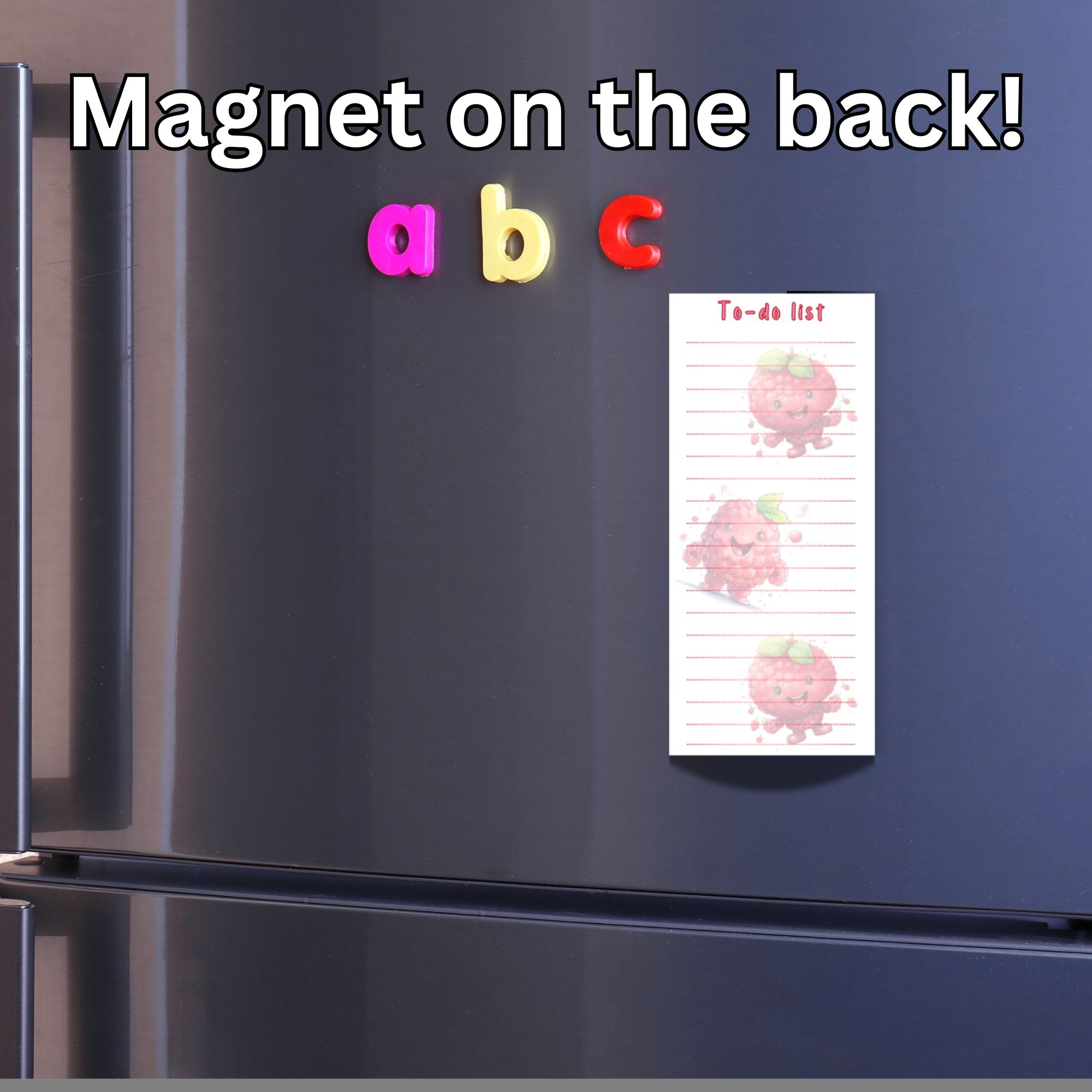 This image shows the To-Do List Notepad - Raspberry on the front of a refrigerator.