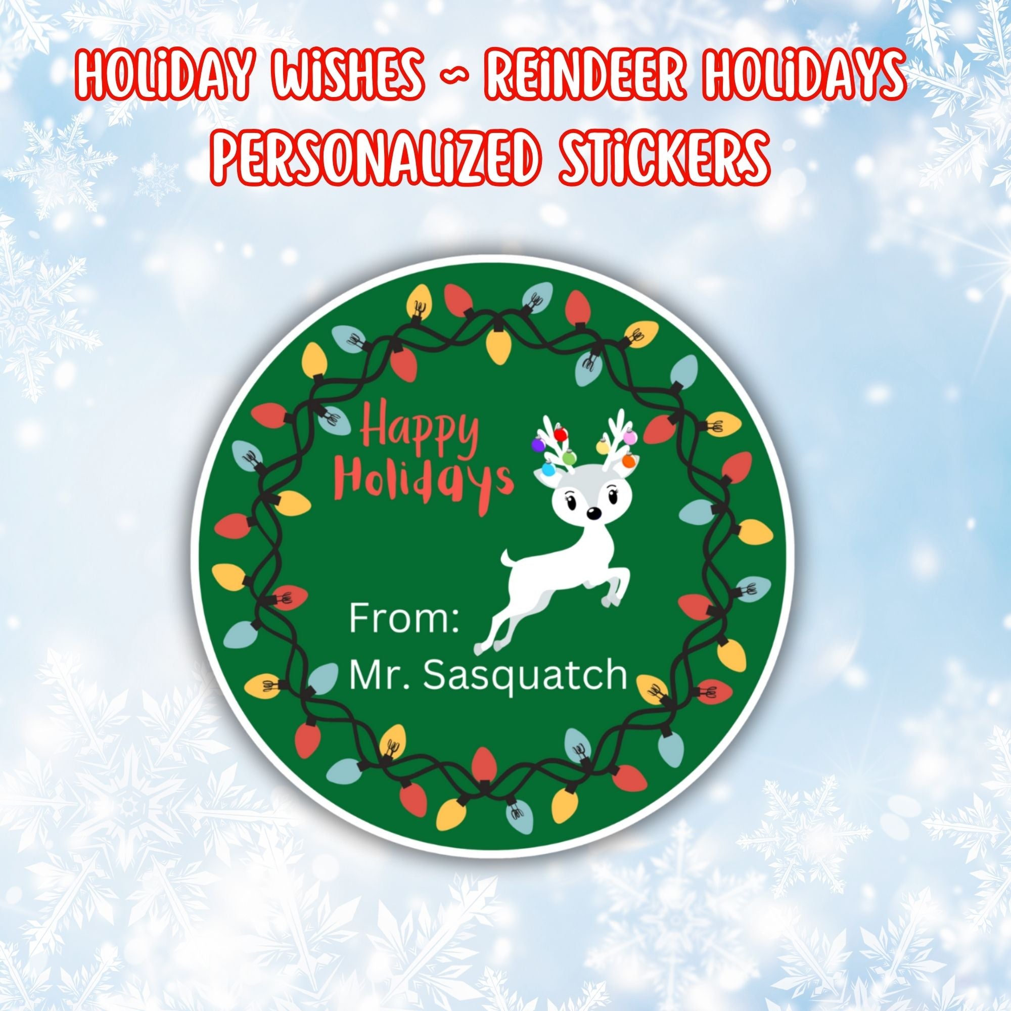 This image shows the Personalized Holiday Stickers - Reindeer Holidays.