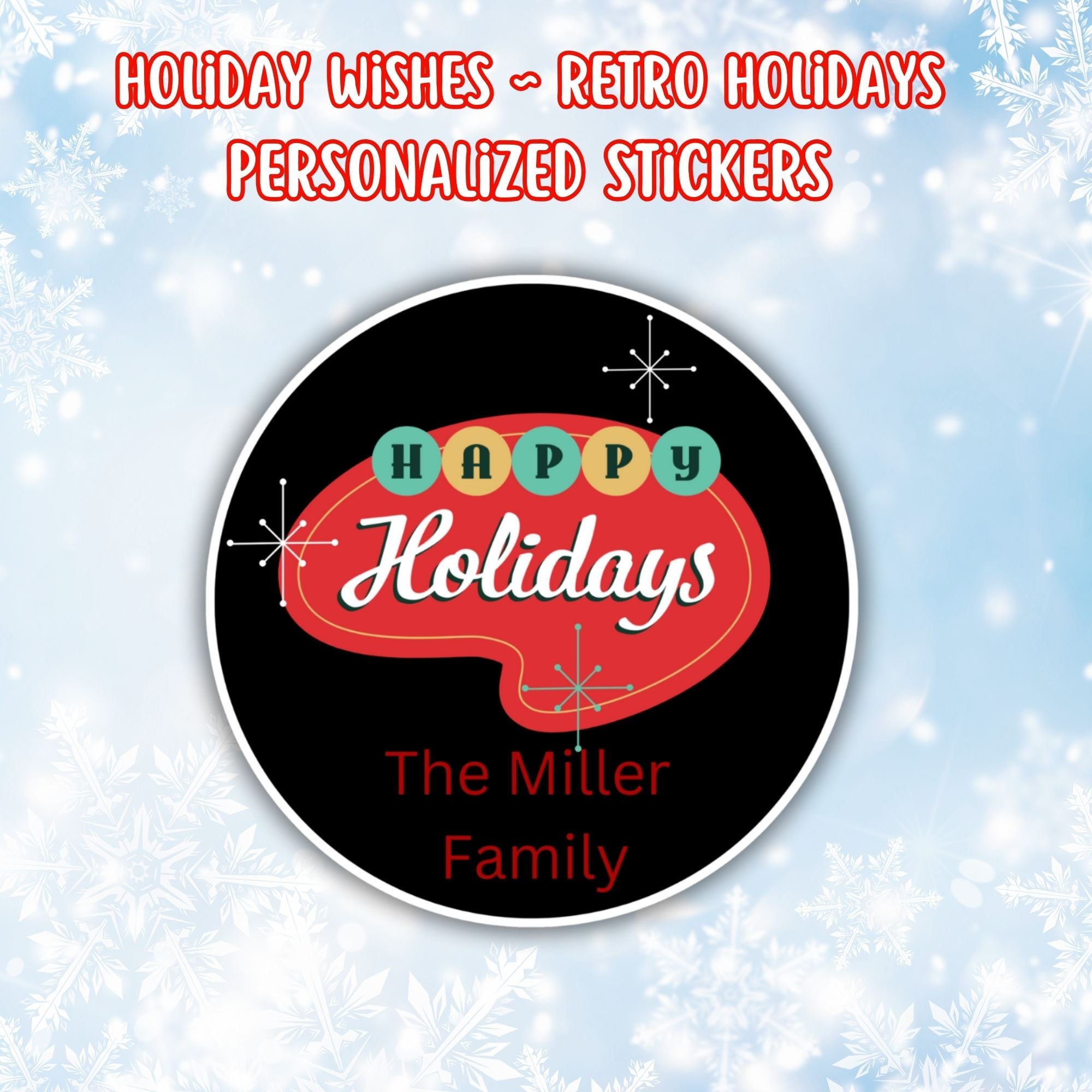 This image shows the Personalized Holiday Stickers - Retro Holidays.