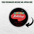 Load image into Gallery viewer, This image shows where your message will be printed on the Personalized Holiday Stickers - Retro Holidays.
