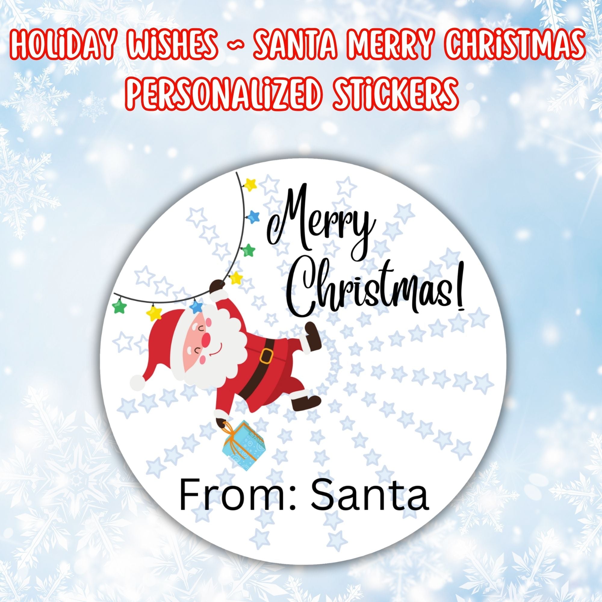 This image shows the Personalized Holiday Stickers - Santa Merry Christmas.