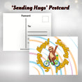 Load image into Gallery viewer, This image shows the Sending Hugs! postcard with a sloth waving and riding a bicycle.
