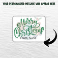 Load image into Gallery viewer, This image shows where your personalized message will be printed on the Personalized Holiday Stickers - Sloth Merry Christmas.
