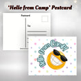Load image into Gallery viewer, This image shows the Hello from Camp! with a smiley face wearing sunglasses.
