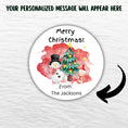 Load image into Gallery viewer, This image shows where your personalized message will be printed on the Personalized Holiday Stickers - Snowman Christmas.
