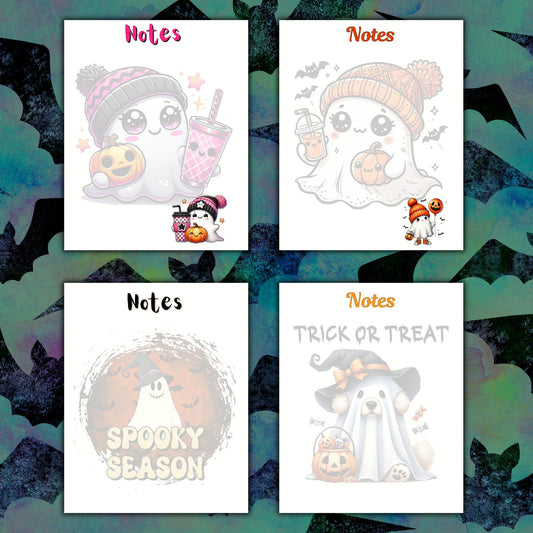 This image shows all 4 of the designs available in the Cute Spooky Notepads.