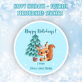 Load image into Gallery viewer, This cover page shows the personalized holiday sticker on a snowflake background.
