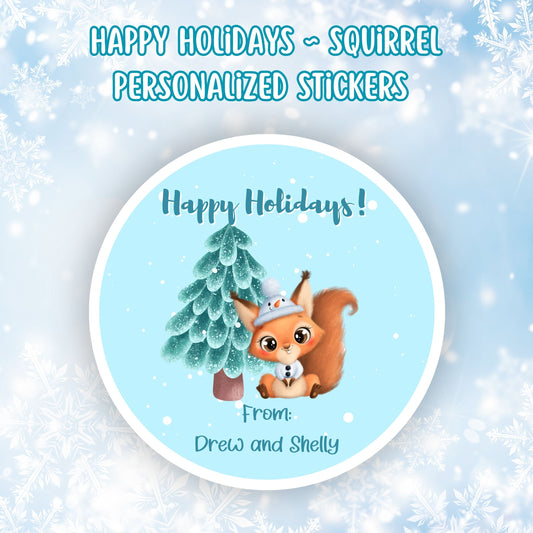 This cover page shows the personalized holiday sticker on a snowflake background.
