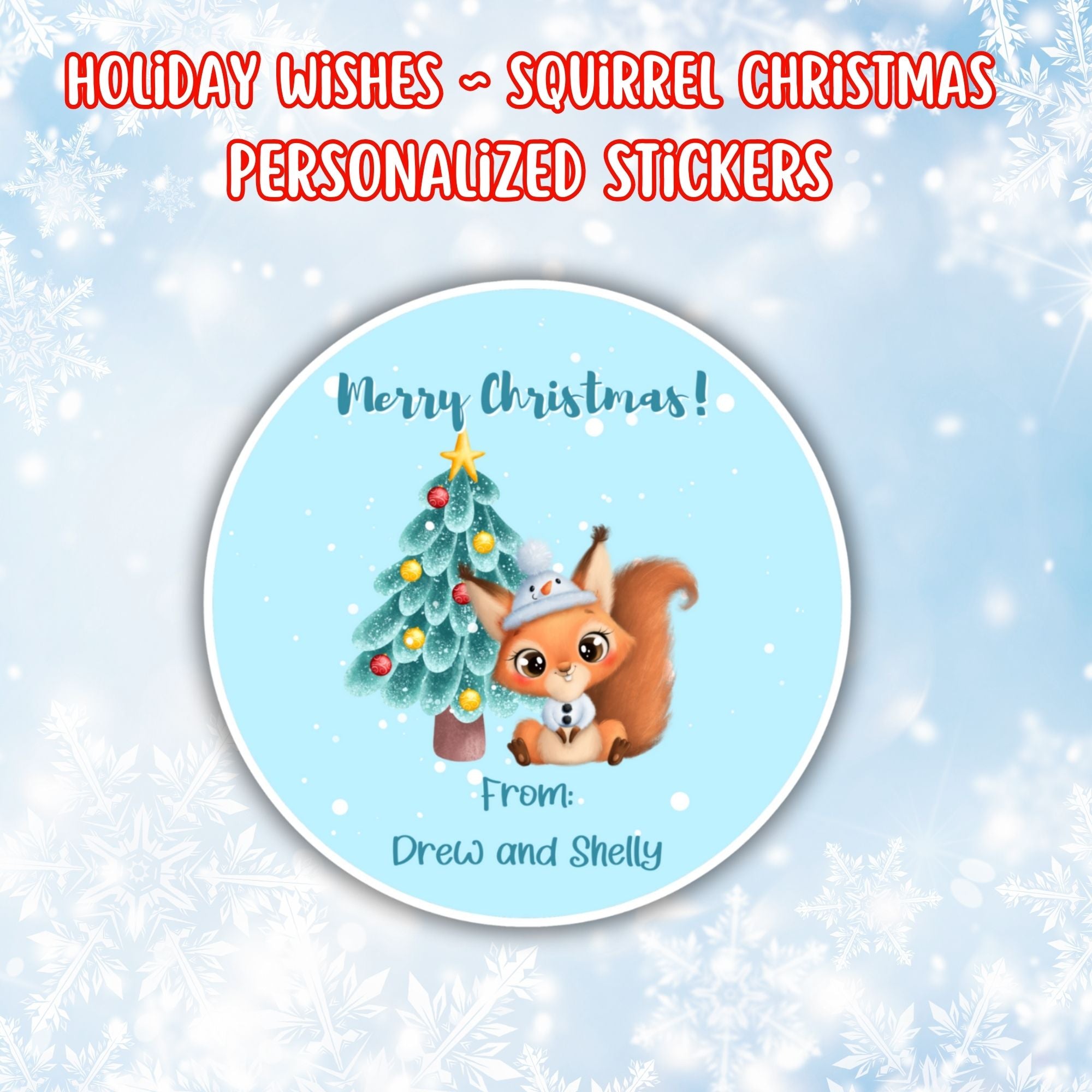 This image shows the Personalized Holiday Stickers - Squirrel Christmas.