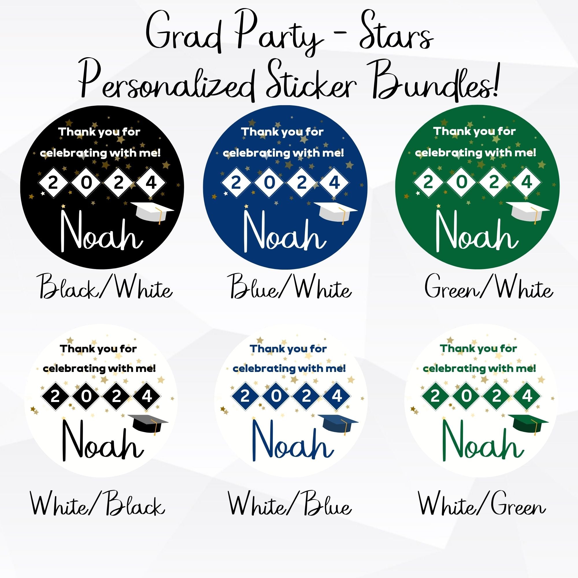 Personalized Grad Party Sticker Bundle - Stars Thank You!