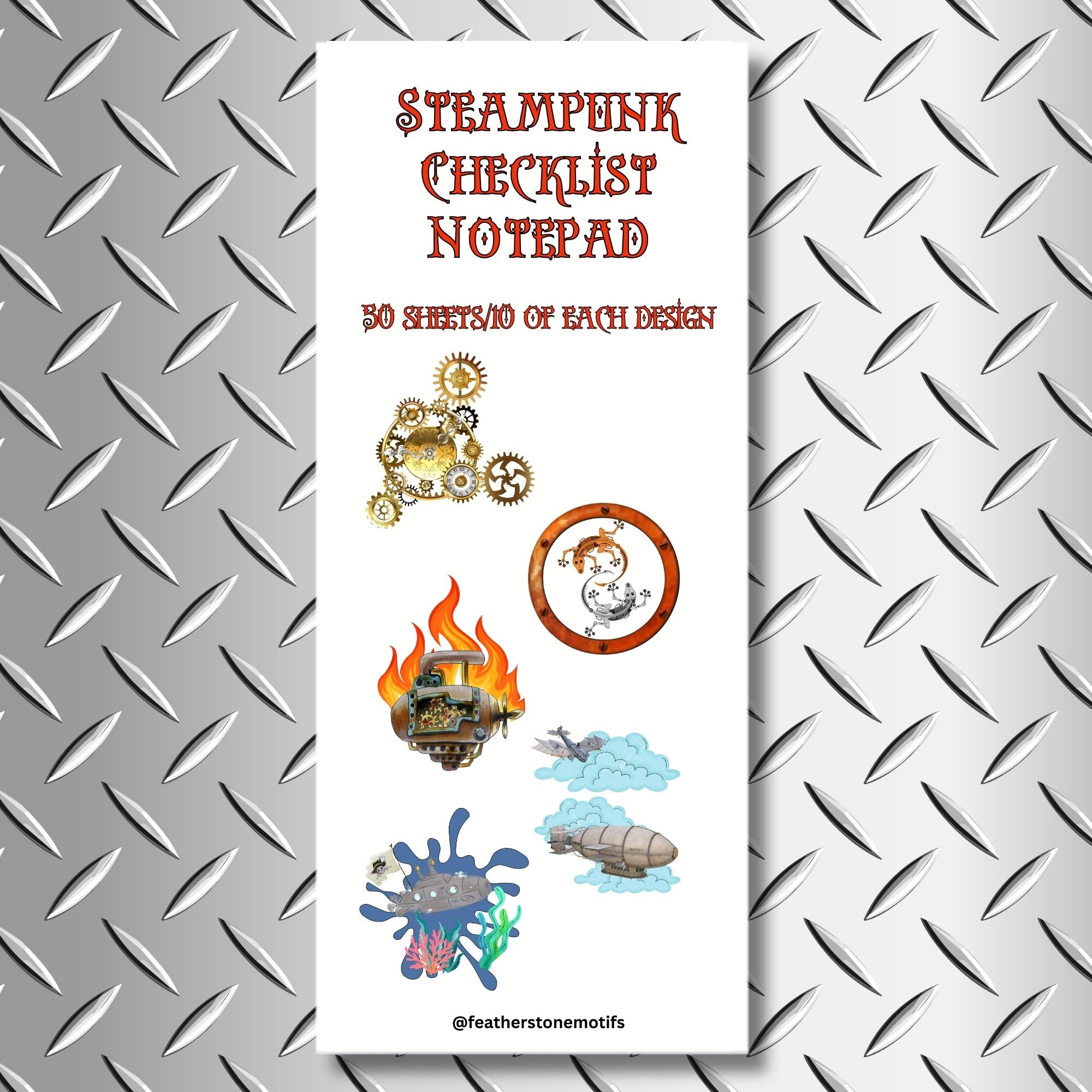 This image shows the cover of the Checklist Notepad - Steampunk.