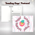 Load image into Gallery viewer, This image shows the Sending Hugs! postcard with an ice cream cone floating in an inner tube in the center of the card.
