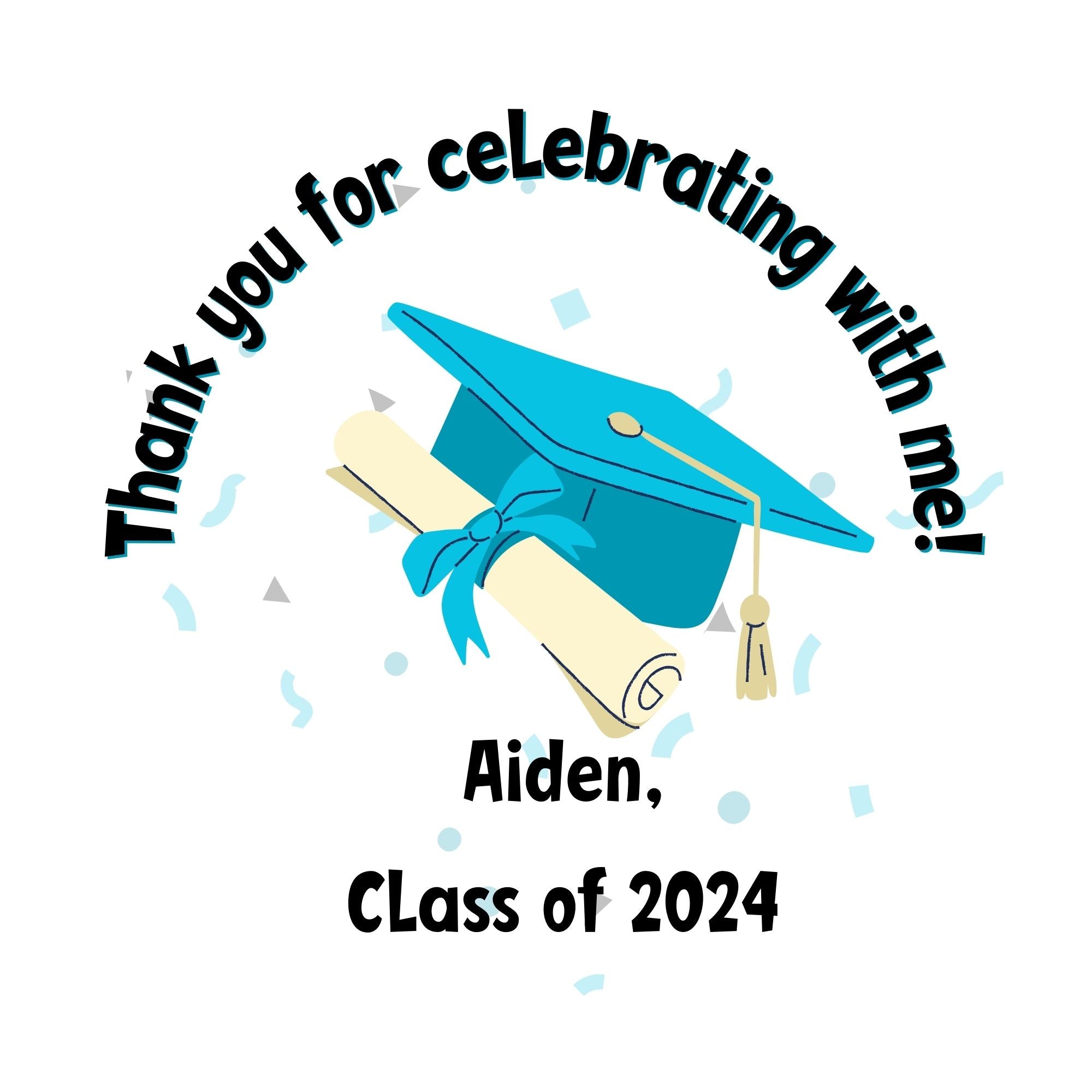 Personalized Grad Party Sticker Bundle - Cap & Diploma Thank You!