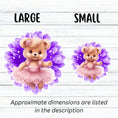 Load image into Gallery viewer, This image shows large and small teddy bear on purple stickers next to each other.
