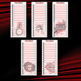 Load image into Gallery viewer, This image shows the 5 different designs in the Checklist Notepad - Trash Polka.
