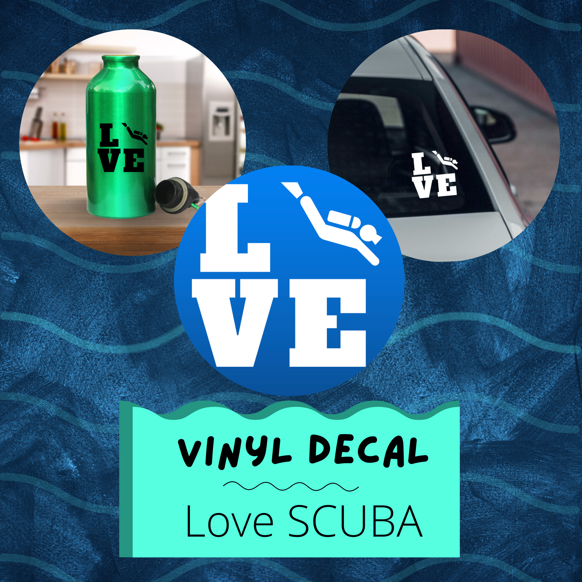 SCUBA Love Square Vinyl Decal