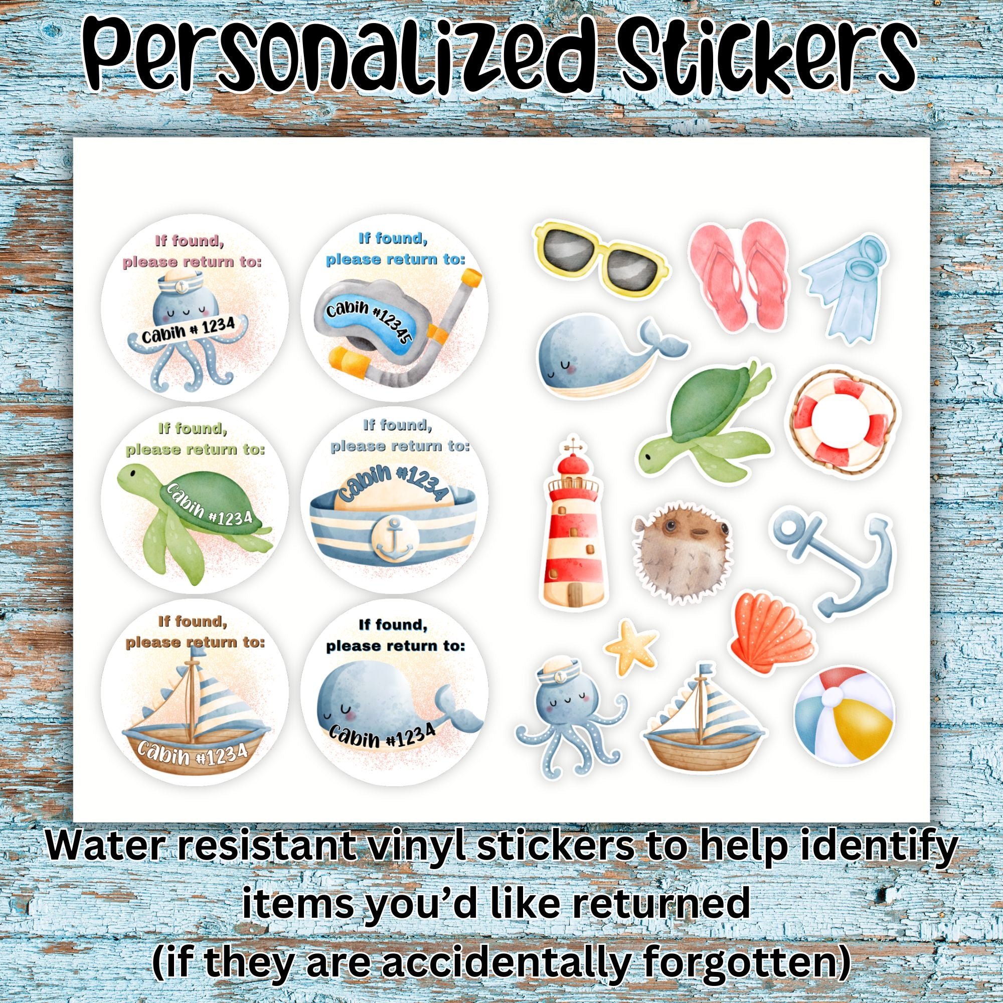 This image shows the sticker sheet that is available as part of the Watercolor Cruise Magnet Accessories.