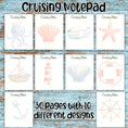 Load image into Gallery viewer, This image shows the 10 different designs in the cruising notepad that is available as part of the Watercolor Cruise Magnet Accessories.
