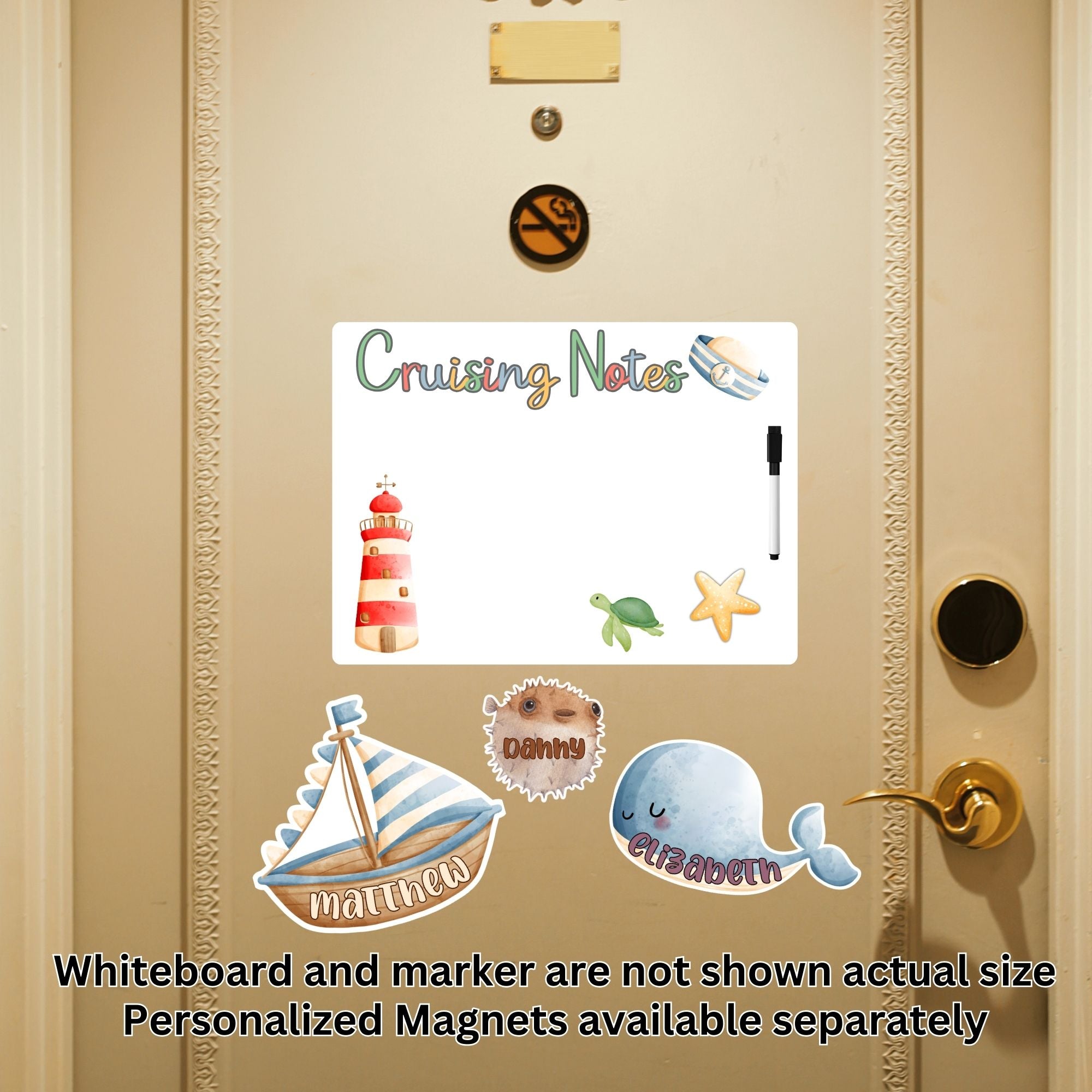 This image shows the magnetic whiteboard and pen available as part of the Watercolor Cruise Magnet Accessories.