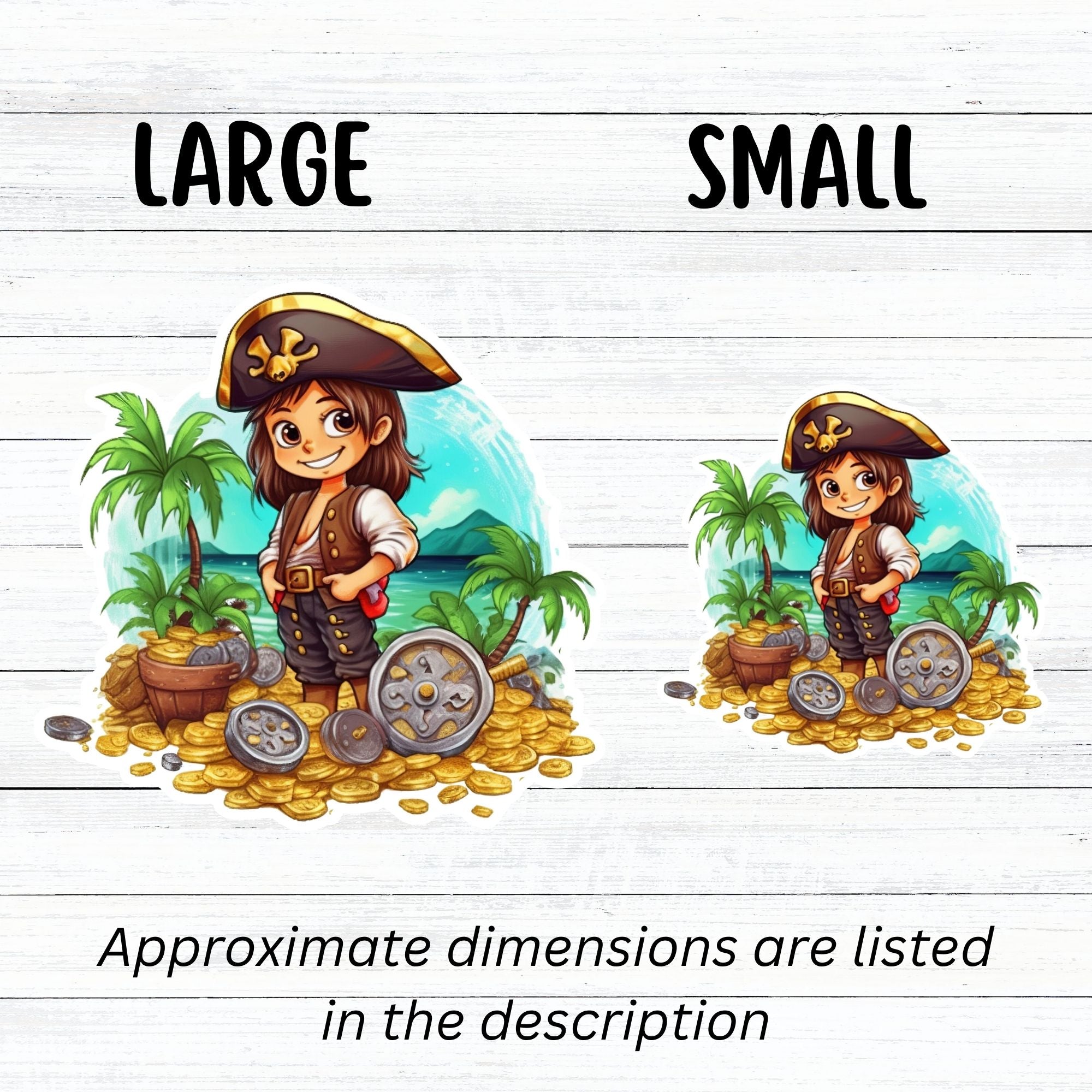 This image shows large and small Pirate Boy Die-Cut Sticker next to each other.