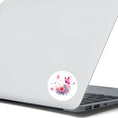 Load image into Gallery viewer, This image shows the Pink Butterfly Die-Cut Sticker on the back of an open laptop.
