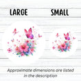 Load image into Gallery viewer, This image shows large and small Pink Butterfly Die-Cut Stickers next to each other.
