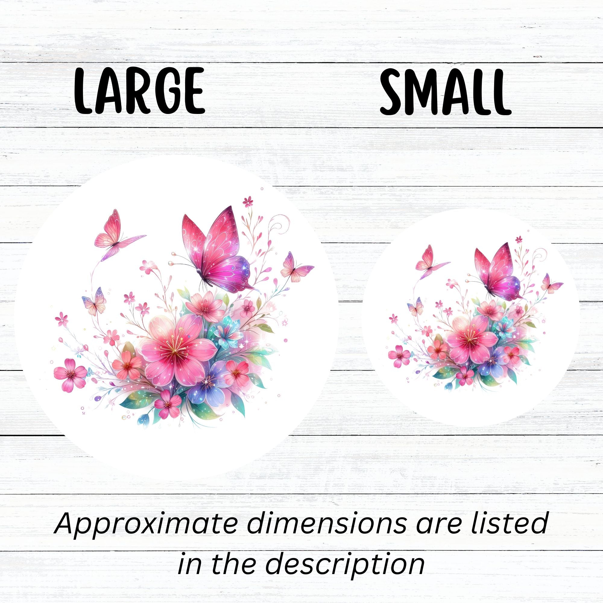 This image shows large and small Pink Butterfly Die-Cut Stickers next to each other.