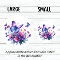 Load image into Gallery viewer, This image shows large and small Purple Butterfly Die-Cut Stickers next to each other.
