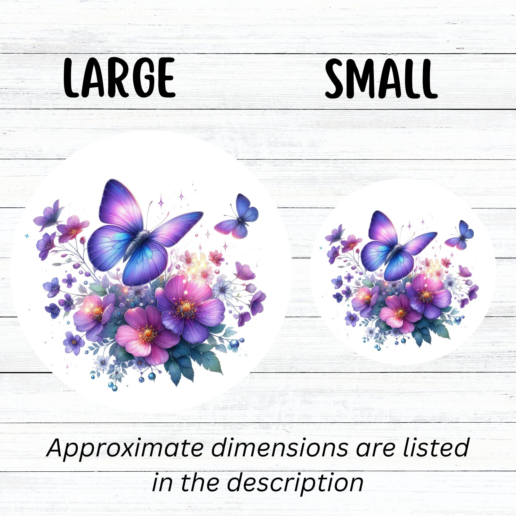 This image shows large and small Purple Butterfly Die-Cut Stickers next to each other.