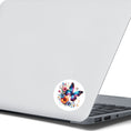 Load image into Gallery viewer, This image shows the Blue Butterfly with Stars die cut sticker on the back of an open laptop.
