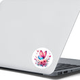 Load image into Gallery viewer, This image shows the Pink and Blue Butterfly Die-Cut Sticker on the back of an open laptop.
