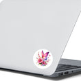 Load image into Gallery viewer, This image shows the Pink Butterfly with Stars Die-Cut Sticker on the back of an open laptop.
