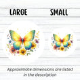 Load image into Gallery viewer, This image shows large and small Yellow Butterfly Die-Cut Stickers next to each other.
