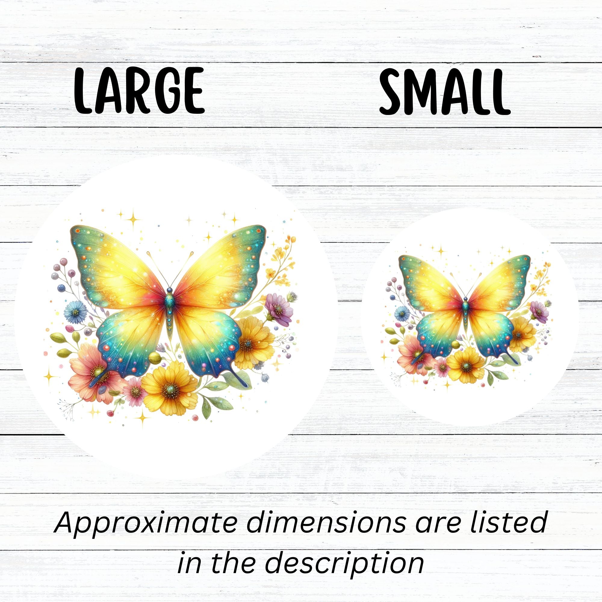 This image shows large and small Yellow Butterfly Die-Cut Stickers next to each other.