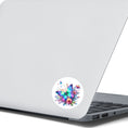 Load image into Gallery viewer, This image shows the Blue and Purple Butterfly with Stars Die-Cut Sticker on the back of an open laptop.
