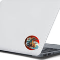 Load image into Gallery viewer, This image shows the steampunk Japanese dragon sticker on the back of an open laptop.
