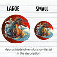 Load image into Gallery viewer, This image shows large and small steampunk Japanese dragon stickers next to each other.
