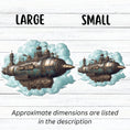 Load image into Gallery viewer, This image shows large and small Steampunk Airship 4 Die-Cut Stickers side by side.
