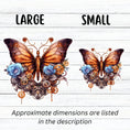 Load image into Gallery viewer, This image shows large and small Steampunk Butterfly 2 Die-Cut Stickers side by side.
