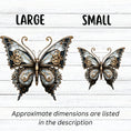 Load image into Gallery viewer, This image shows large and small Steampunk Butterfly 3 Die-Cut Stickers side by side.
