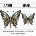 Load image into Gallery viewer, This image shows large and small Steampunk Butterfly 4 Die-Cut Stickers side by side.
