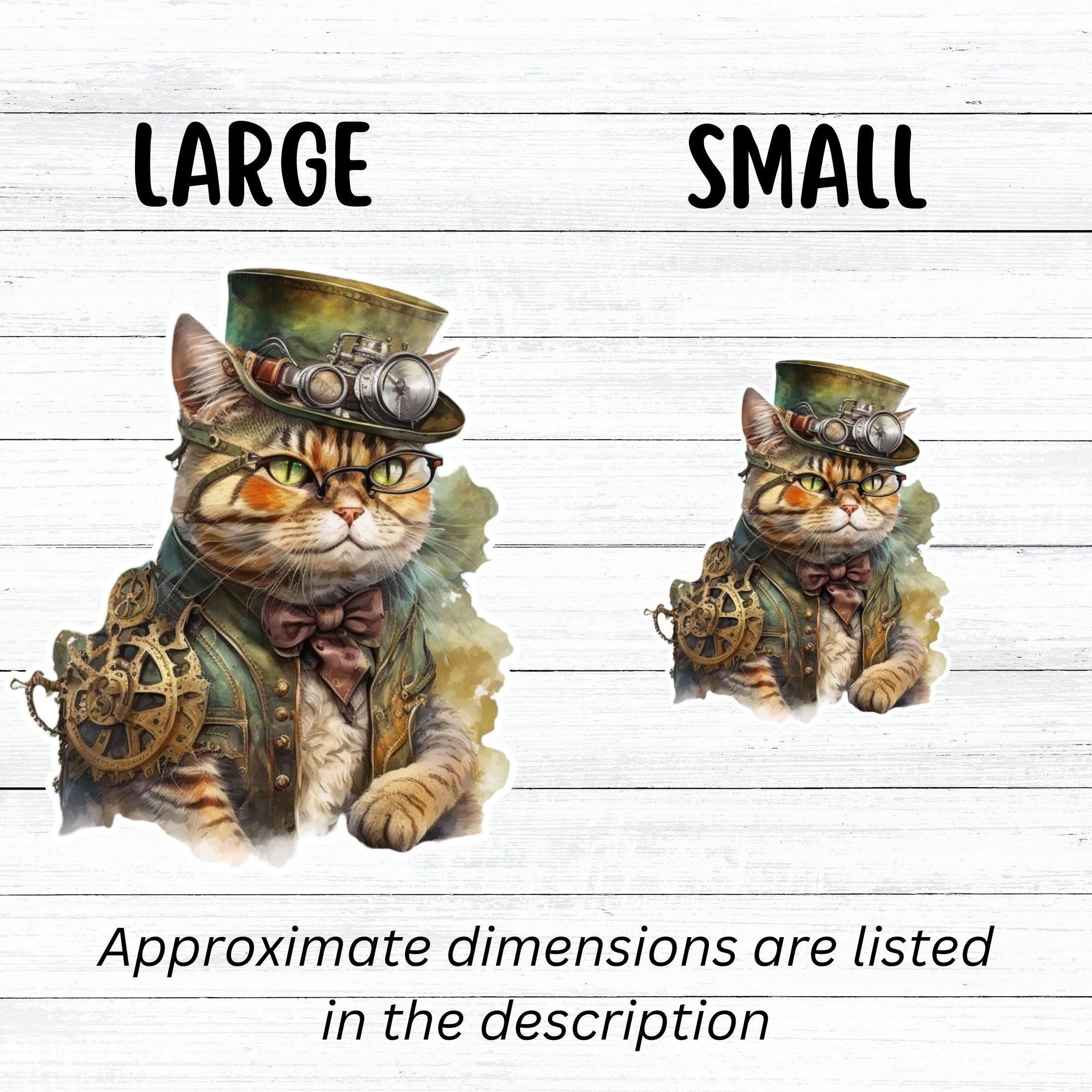 This image shows large and small steampunk cat stickers next to each other.