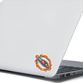 Load image into Gallery viewer, This image shows the steampunk centipede sticker on the back of an open laptop.
