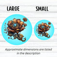 Load image into Gallery viewer, This image shows large and small steampunk bronzed flower stickers next to each other.
