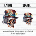 Load image into Gallery viewer, This image shows large and small Steampunk Skull 3 Die-Cut Stickers side by side.
