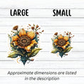 Load image into Gallery viewer, This image shows large and small steampunk sunflower stickers next to each other.
